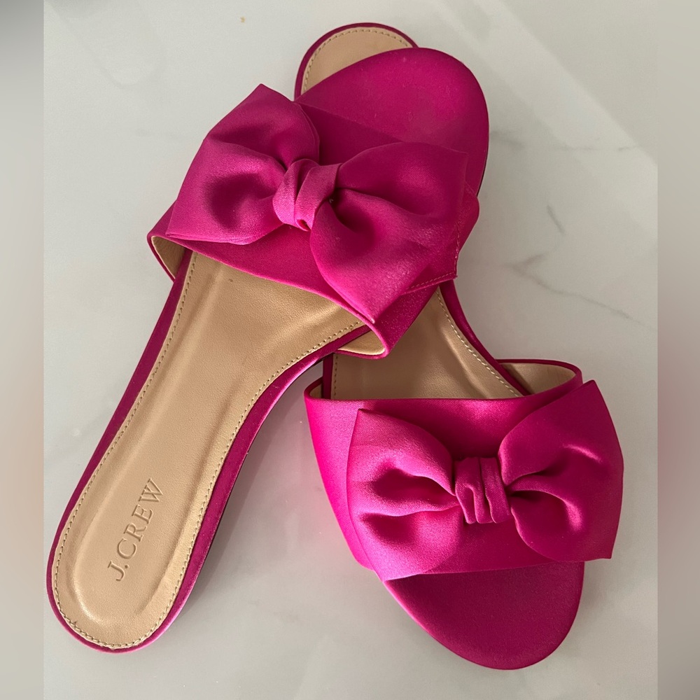 J crew satin hot pink flat sandals